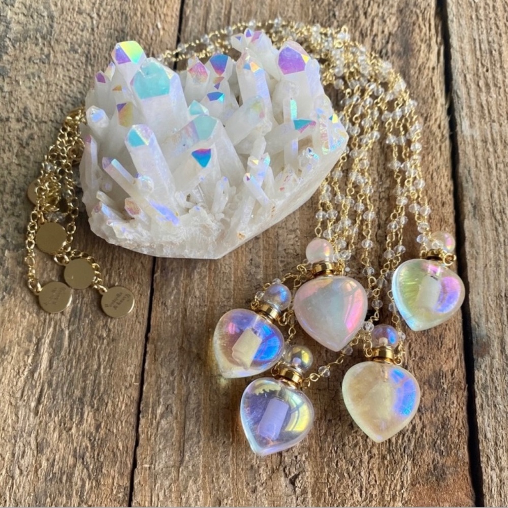 Aura Quartz Crystal bottle Necklace 18K Gold Plated Brass Rosary Chain New in bx - Picture 6 of 10